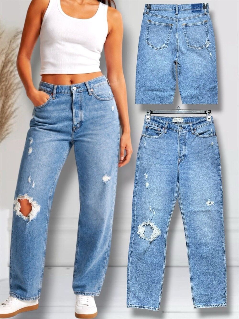 Abercrombie & Fitch The Dad Women's Size 4/27 Distressed Buttonfly Blue Jeans
